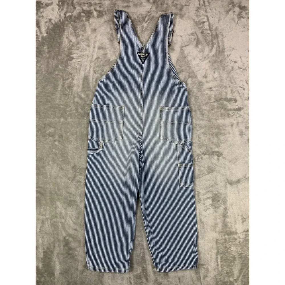 OshKosh Bgosh Kid 4T Blue Hickory Stripe Vestbak Denim Overalls Toddler Railroad